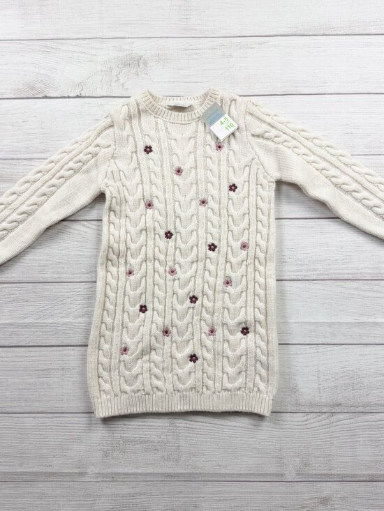 Primark Other - Primark Girls Cream Cable Knit Sweater Dress Floral Embroidered NWT 4-5